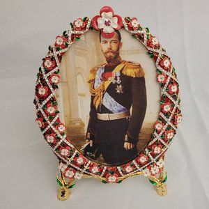 Vintage AKM Traditions of Faberge Floral Bejeweled Picture Frame 4 x 6